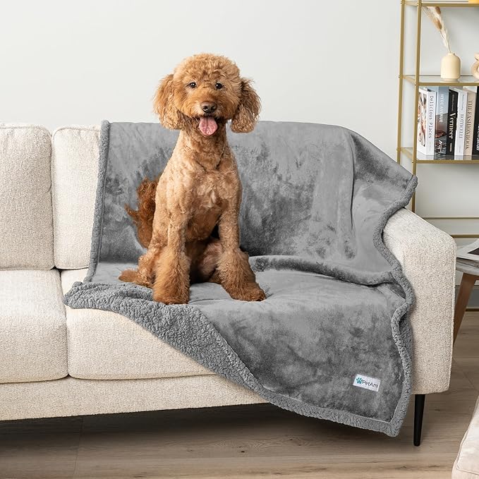 PetAmi Waterproof Dog Blanket for Small Medium Dog Puppy Cat Throw for Couch Cover Leakproof Protection, Sherpa Fleece, Reversible Soft Washable 29x40 Light Gray