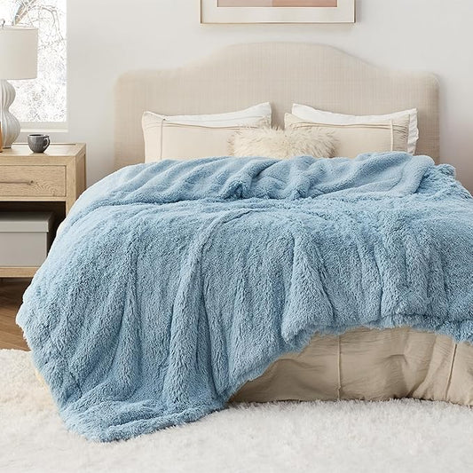 Bedsure GentleSoft Fluffy Light Blue King Size Blanket for Bed, Thick Soft Sherpa Faux Fur Fleece Bedding Fuzzy Plush Winter Warm Heavy Big Large King Blanket, Cozy Blue Gifts for Men Women, 108x90