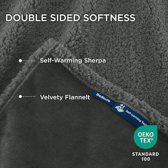 Bedsure Self Warming Blanket for Small Dogs & Cats - Waterproof, Washable, Sherpa Fleece Puppy Blanket, Soft Plush Reversible Throw, 25"X35", Grey