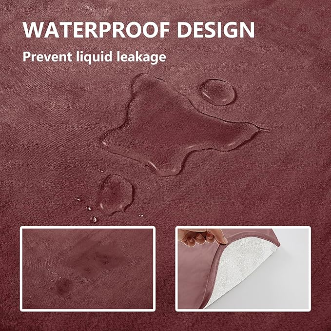 Waterproof Blanket for Bed Protection, Washable Dog Blankets for Couch, Soft Reversible Pet Throw Furniture Protector Cover for Sofa-82"x108",Burgundy Red+Cream