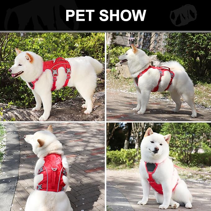 Escape Proof Dog Harness Medium Sized Dog, Lightweight Full Body Pet Vest with Lift Handle and Leash Clip, Reflective Adjustable No Slip Dog Harness for Daily Walking(Red,Chest:17-32")