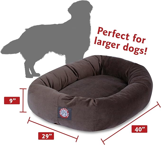 Majestic Pet 40 Inch Suede Calming Dog Bed Washable 40x29x9 (Inch) – Cozy Soft Round Donut Dog Bed with Spine Support for Dogs to Rest their Head - Round Pet Bed Large – Chocolate