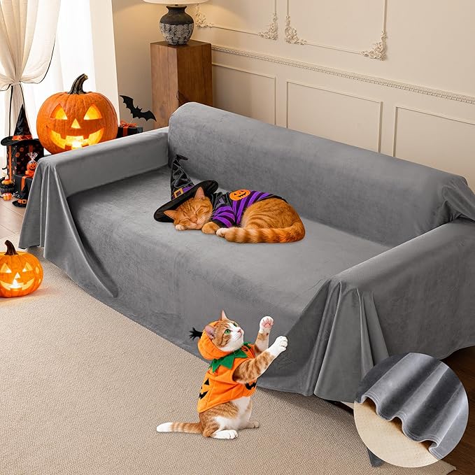Loiion Cat Scratch Furniture Protector - Ultra Soft, Waterproof Sofa Cover to Keep Cats Off, Pet-Friendly Couch Protectors for Love Seat, Anti-Slip Couch Cover for Pets and Kids 118"X71" Grey
