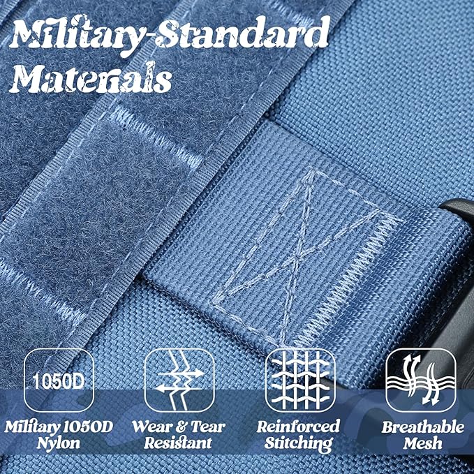 rabbitgoo Tactical Dog Harness Medium Sized, Heavy Duty Pet Harness with Handle, No-Pull Service Vest Medium Breed, Adjustable Military Dog Vest for Training Hunting Walking, Blue, M