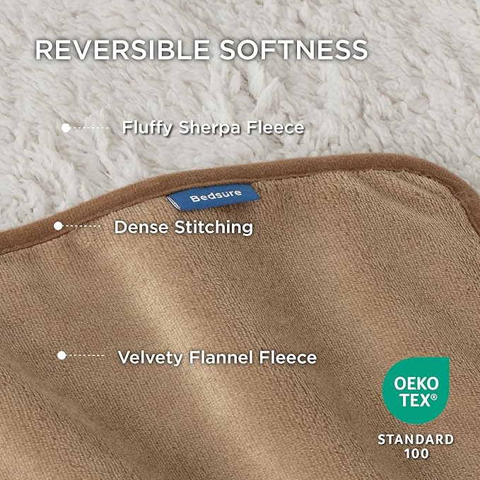 Bedsure Waterproof Blanket for Bed - Sherpa Fleece Waterproof Dog Blankets for Large Dogs, Pet Blankets for Bed/Couch/Dog Crate, Soft Plush Reversible Furniture Protector, Twin Size, 80"x60", Camel