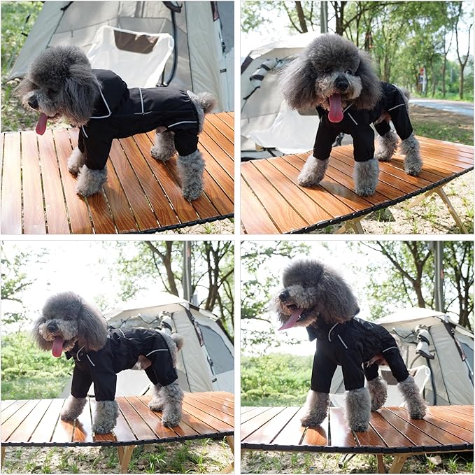 LOVELONGLONG Waterproof Dog Raincoat with Removable Hood – Outdoor Full Body Dog Jacket, Windproof Snowproof Shell Suit – All Season Pet Rain Gear Black XL