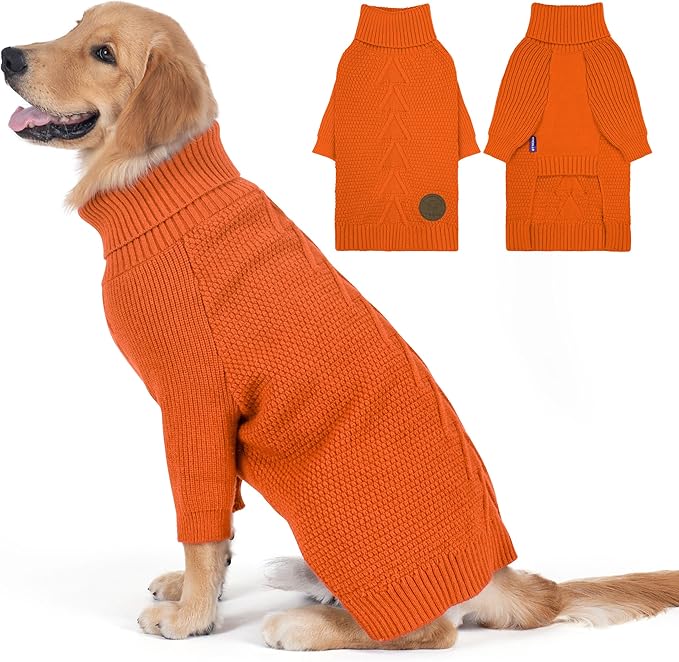 cyeollo 4XL Dog Sweater,Pullover Turtleneck for Large Dogs Classic Knitwear Fall Winter Cold Weather Pet Clothes Warm Pet Apparel Large Big Dog Sweaters Female, Orange XXXXL