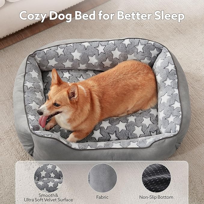 SIWA MARY Rectangle Dog Bed for Small Medium Dogs, Calming Dog Bed Small Size Dog, Orthopedic Dogs Sofa Bed, Washable Soft Calming Sleeping Soft Puppy Bed, Anti-Slip Bottom, Grey, S (20"x 19"x 6")