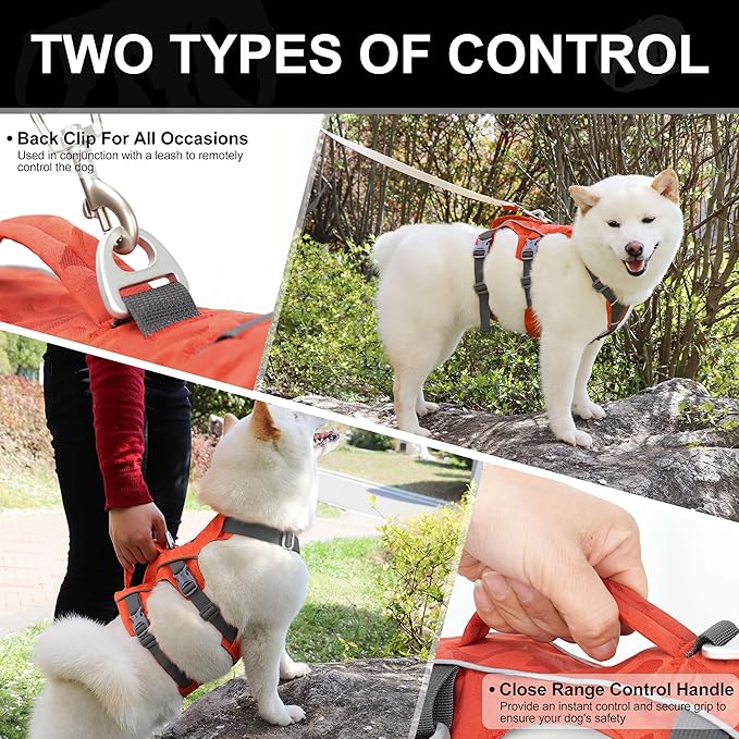 Escape Proof Dog Harness, Lightweight Full Body Pet Vest with Lift Handle and Leash Clip, Reflective Adjustable Small Dog Harness for Daily Walking(Red,Chest:14-22")