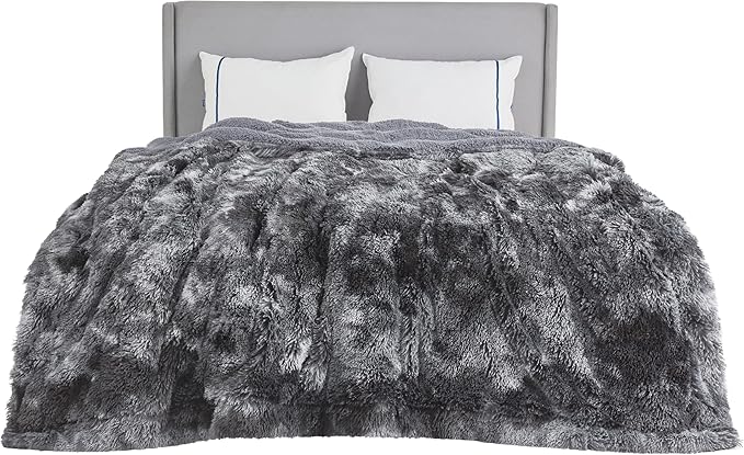 Bedsure GentleSoft Fluffy King Size Blanket for Bed, Faux Fur Fuzzy Minky Couture Warm Blanket for Winter, Thick Plush Sherpa Fleece Oversized Winter Bedding Cozy Gifts for Room, 108x90, Tie Dye Grey