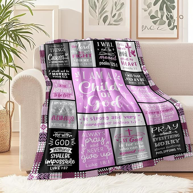 Christian Blanket Gifts for Women, Baptism Gifts for Girls, Inspirational Birthday Religious Catholic Spiritual Gift for Women, Bible Verse Throw Blanket 50"x40"