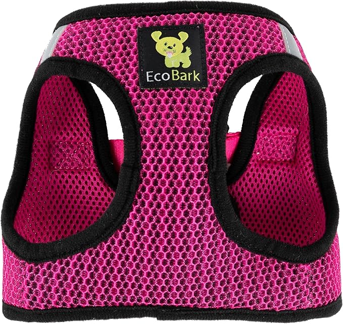 EcoBark Small Dog Harness for Toy Breed Dogs & Puppies - No Pull Soft Luxury Mesh - Step in Harness Halter Vest - Cute Adjustable Little Halter Body Wrap 7-10 lbs (Fuchsia Sport, Small)