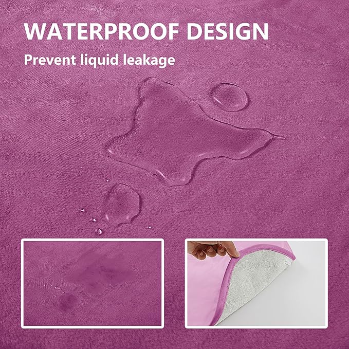 Waterproof Dog Blankets, Washable Pee Proof Pet Blanket for Couch, Soft Reversible Puppy Throw Furniture Protector Cover for Bed Sofa-68"x82",Purple+Cream