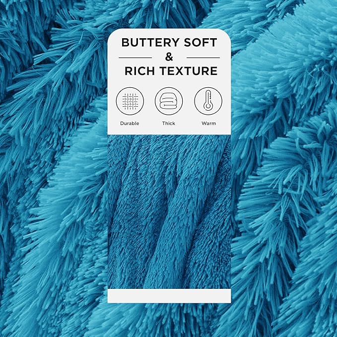 Bedsure GentleSoft Fluffy Bright Blue King Size Blanket for Bed, Thick Soft Sherpa Faux Fur Fleece Bedding Fuzzy Plush Winter Warm Heavy Large King Blanket, Cozy Blue Gifts for Men Women, 108x90