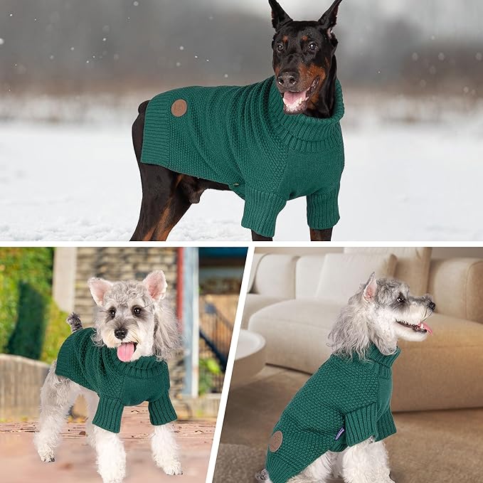 cyeollo Dog Sweater Pullover Turtleneck for Dogs, Classic Knitwear Fall Winter Cold Weather Dog Clothes Warm Pet Apparel Small Medium Large Dog Sweaters, Green S