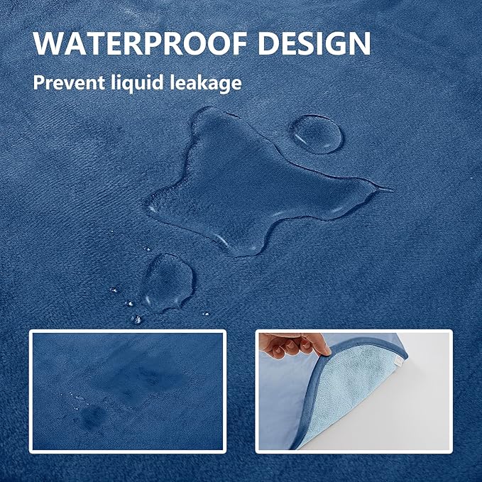 Waterproof Dog Blankets, Washable Pee Proof Pet Blanket for Couch, Soft Reversible Puppy Throw Furniture Protector Cover for Bed Sofa-52"x82",Navy Blue+Stone Blue