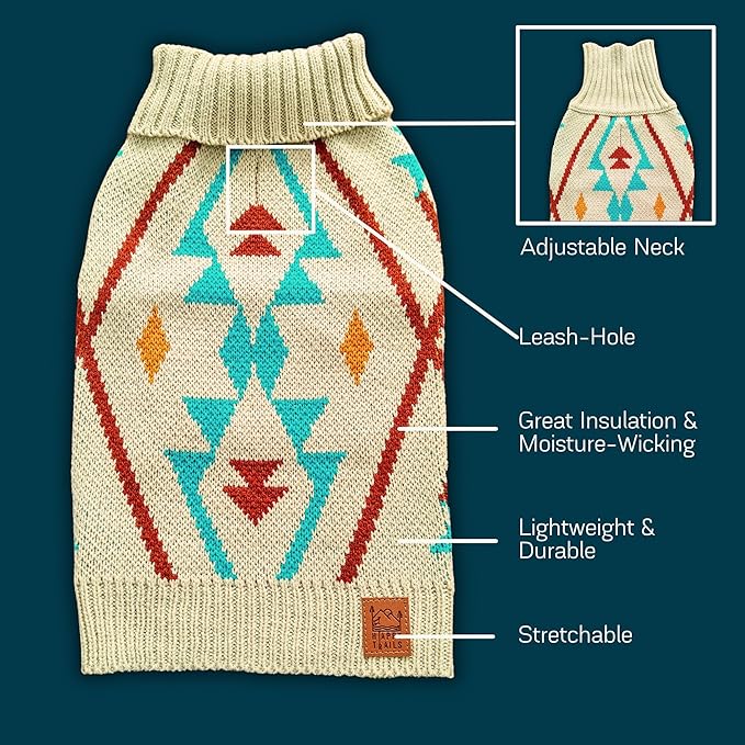Cozy Acrylic Dog Sweater for Outdoor Adventures—Breathable & Insulating Knit—Classic Fit—Backpacking Gear for Dogs—Dog Hiking Gear—Dog Camping Gear (Small, Indigenous)