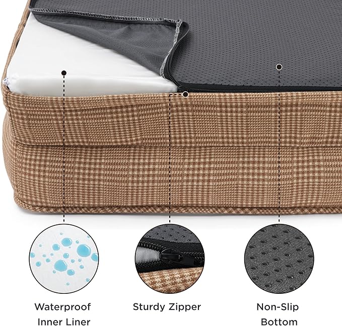 Bedsure Orthopedic Dog Bed Medium Size Dogs - Washable Medium Dog Cat Bed Waterproof, Comfort Pet Couch Sofa with Washable Removable Cover, Pets Bed with Nonskid Bottom, Plaid-Brown, 28"