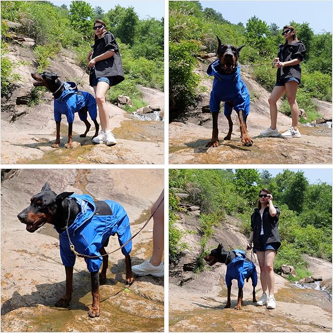 LOVELONGLONG Waterproof Dog Raincoat with Removable Hood – Outdoor Full Body Dog Jacket, Windproof Snowproof Shell Suit – All Season Pet Rain Gear Blue XXS