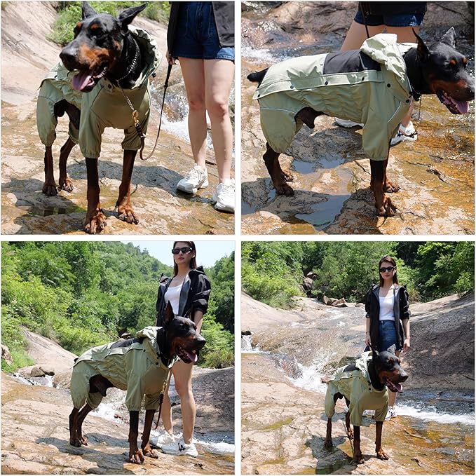 LOVELONGLONG Waterproof Dog Raincoat with Removable Hood – Outdoor Full Body Dog Jacket, Windproof Snowproof Shell Suit – All Season Pet Rain Gear Sage Green S