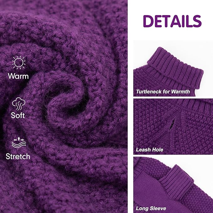 cyeollo Dog Sweater Pullover Turtleneck for Dogs Girl, Classic Knitwear Fall Winter Cold Weather Doggie Clothes Warm Pet Apparel Small Dog Sweaters, Purple S