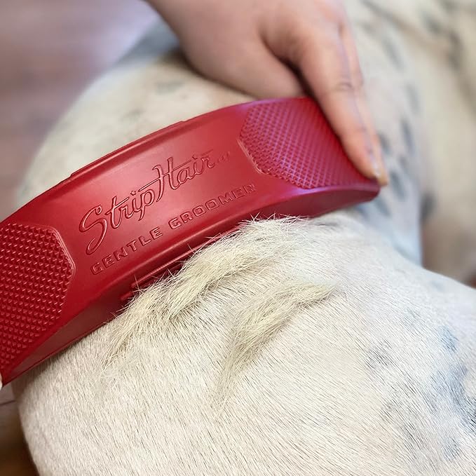 StripHair Gentle Groomer - Original for Dogs Pets 6-in-1 Shedding Grooming Massage (Soft Red)