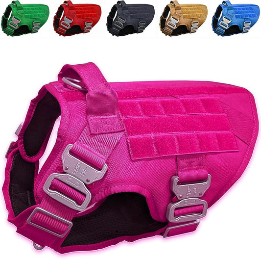 Pink Tactical Dog Harness with 4 Metal Buckles; Waterproof, Military Grade Dogs Vest; no-pulls but Does not Choke Neck; Heavy-Duty Dog Tactical Harness for Large Dogs; Vest Pink (L)