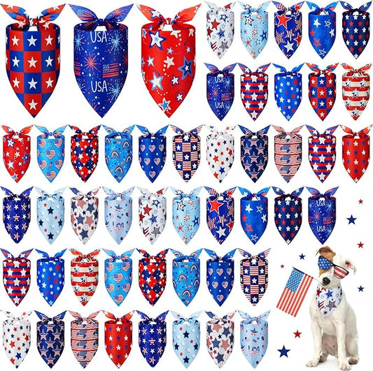 Preboun 50 Pcs Patriotic Dog Bandanas Bulk Labor Day Bandanas for Dogs Triangle Kerchief Scarf Set for Puppy Small Medium Large Workers' Veterans Day Costume Accessories (25.6 x 17.7 x 17.7 Inch)