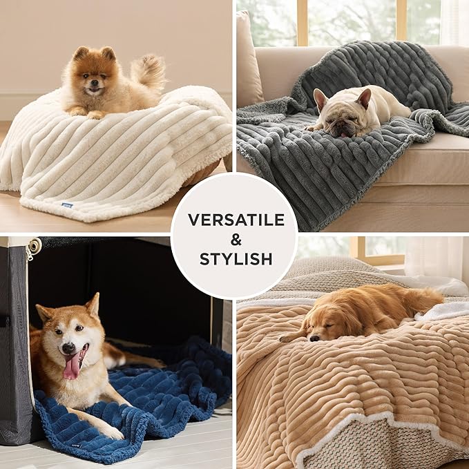 Bedsure Waterproof Dog Blankets for Large Dogs - Soft Puppy Cat Blanket Corduroy Fleece for Couch Protector Washable, Cozy Calming Reversible Furniture Protection for Pet,40"x50", Navy Blue
