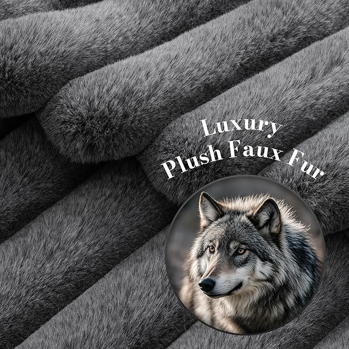 Amélie Home Faux Fur Throw Blanket for Couch, Ultra Cozy Fuzzy Fluffy Fur Luxurious Soft Striped Plush Gift Blankets for Family Sofa Chair Bedroom, 55"x70", Cationic Wolf Gray