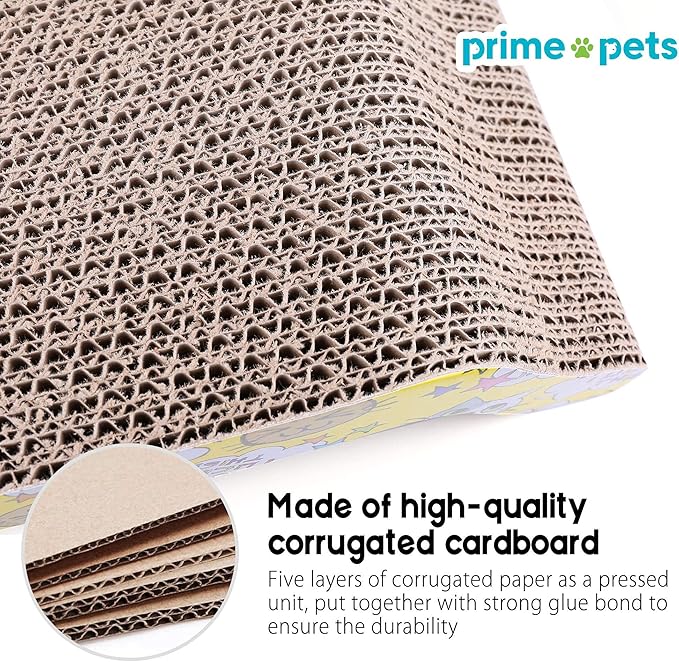 PrimePets Cat Scratching Board, 2 Pack Cat Scratcher Cardboard, Cat Scratch Pad for Indoor Cats, Cat Scratcher Couch Lounge Sofa Bed, Reversible Corrugated, Catnip Included