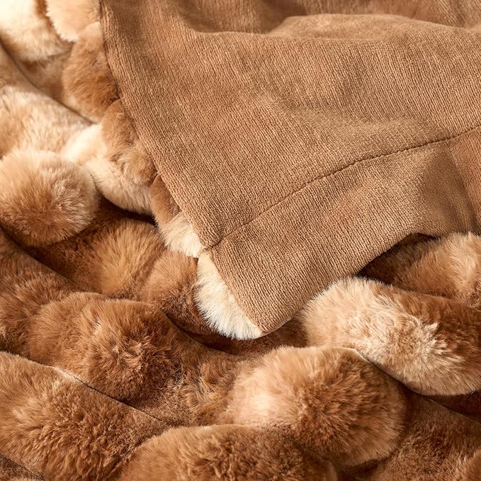Cozy Bliss Faux Fur Throw Blanket for Couch, Cozy Warm Plush Striped Blanket for Sofa Bedroom Living Room, 108 * 90 Inches Tie-dye Brown