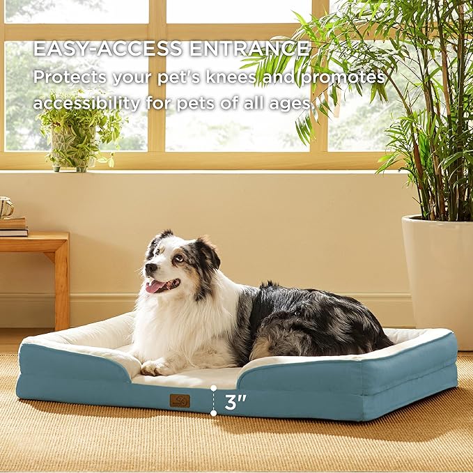 Bedsure XXL Orthopedic Dog Bed for Extra Large Dogs - Washable Giant Dog Cat Bed Waterproof, Comfort Dogs Couch Sofa with Washable Removable Cover, Pet Bed with Nonskid Bottom, Dune Haze Blue, 52"