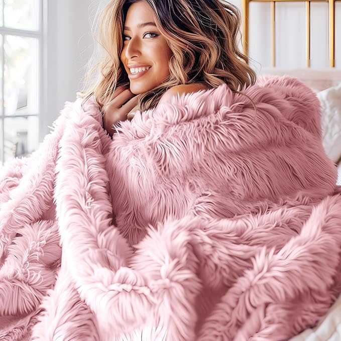 Bedsure GentleSoft Fuzzy Sherpa Faux Fur Twin Blanket Pink Cozy Gifts for Women Men, Soft Fleece Plush Warm Minky Thick Blanket Twin Size for Bed, Couch, Room Dorm Essentials Pink Decor Gifts, 60x80