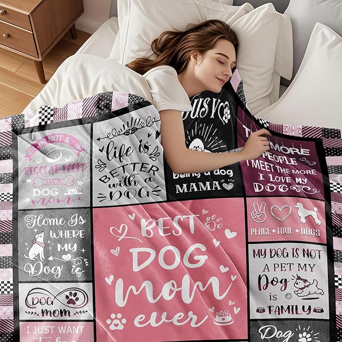Dog Mom Blanket Gifts for Dog Lover Soft Flannel Throw Blanket Dogs Gifts for Women Dogs Themed for Decor Couch Bedding 60"x50"