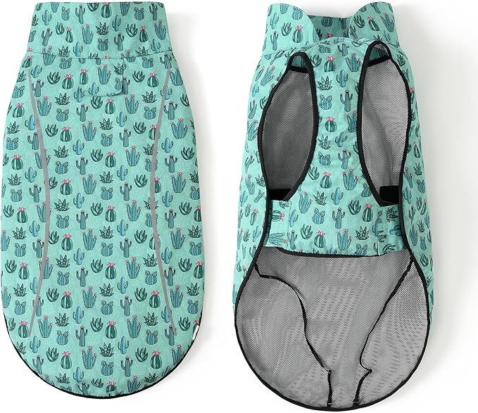 Mile High Life Dog Raincoat, Adjustable Waterproof Reflective Rain Jacket for Small Medium Large Dogs, Lightweight Breathable Pet Rain Coat with Leash Hole(Green Cactus,M Chest 26-32")