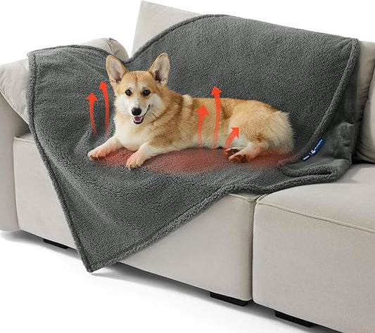 Bedsure Self Warming Blanket for Large Dogs - Waterproof, Washable, Sherpa Fleece Puppy Blanket, Soft Plush Reversible Throw Furniture Protector, 40"X50", Grey