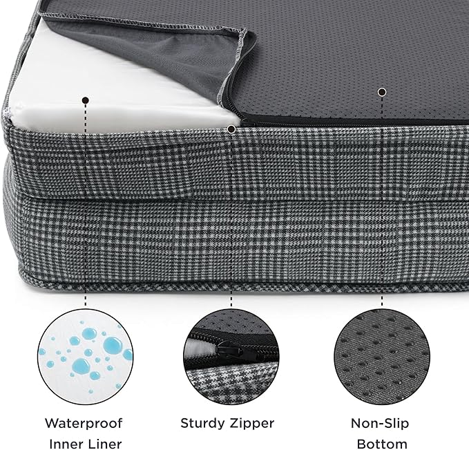 Bedsure Orthopedic Dog Bed Medium Size Dogs - Washable Medium Dog Cat Bed Waterproof, Comfort Pet Couch Sofa with Washable Removable Cover, Pets Bed with Nonskid Bottom, Argyle Black-Checks, 28"