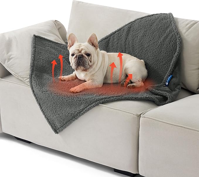 Bedsure Self Warming Blanket for Medium Dogs & Cats - Waterproof, Washable Couch Protector, Sherpa Fleece Puppy Blanket, Soft Plush Reversible Throw, 30"X40", Grey
