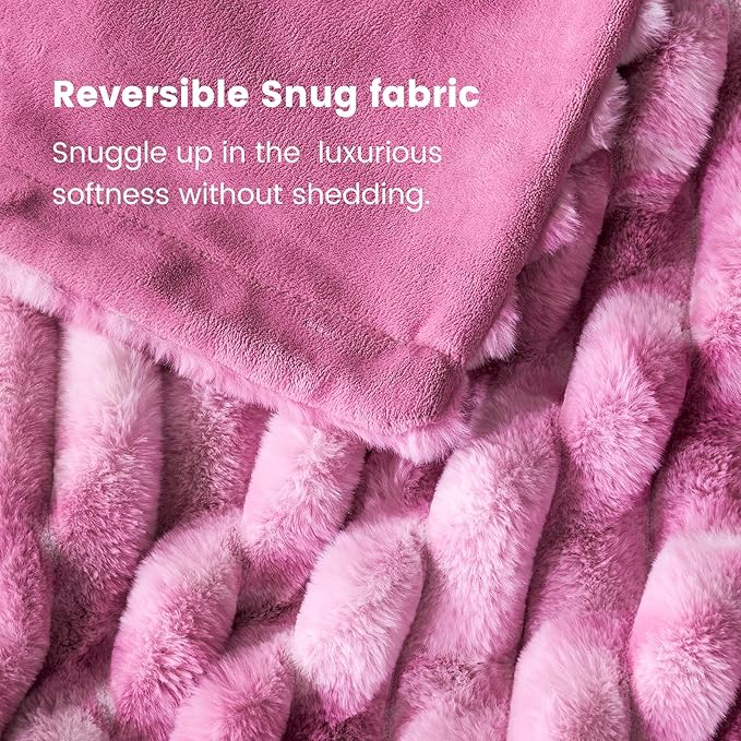 Cozy Bliss Faux Fur Throw Blanket for Couch, Cozy Warm Plush Striped Blanket for Sofa Bedroom Living Room, 60 * 80 Inches Tie-dye Pink