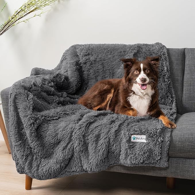 PetAmi Waterproof Dog Blanket for Medium Large Dogs, Calming Fleece Cat Blanket, Couch Protector Washable Sherpa Faux Fur Pet Throw for Puppy, Soft Reversible Leakproof 40x60 Gray