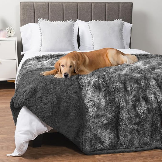 PetAmi Waterproof Dog Blanket for Large Dog, Calming Pet Blanket Bed Couch Cover Protector, Washable Sherpa Faux Fur Throw for Sofa Furniture Protection, Soft Fluffy 60x80 Tie-Dye Gray