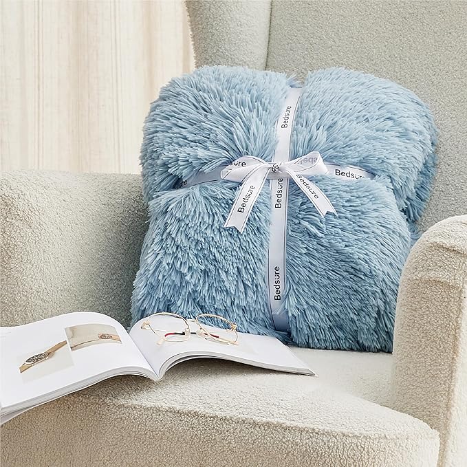 Bedsure GentleSoft Fluffy Light Sky Blue Throw Blanket, Dusty Baby Blue Decor Gifts for Women Men, Soft Cozy Fuzzy Plush Warm Minky Thick Sherpa Fleece Faux Fur Throw Blanket for Couch Bed, 50x60