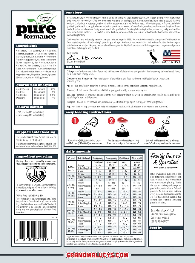 Grandma Lucy's PUREformance Pre-Mix Dog Food, Grain Free and Freeze-Dried - 3Lb Bag