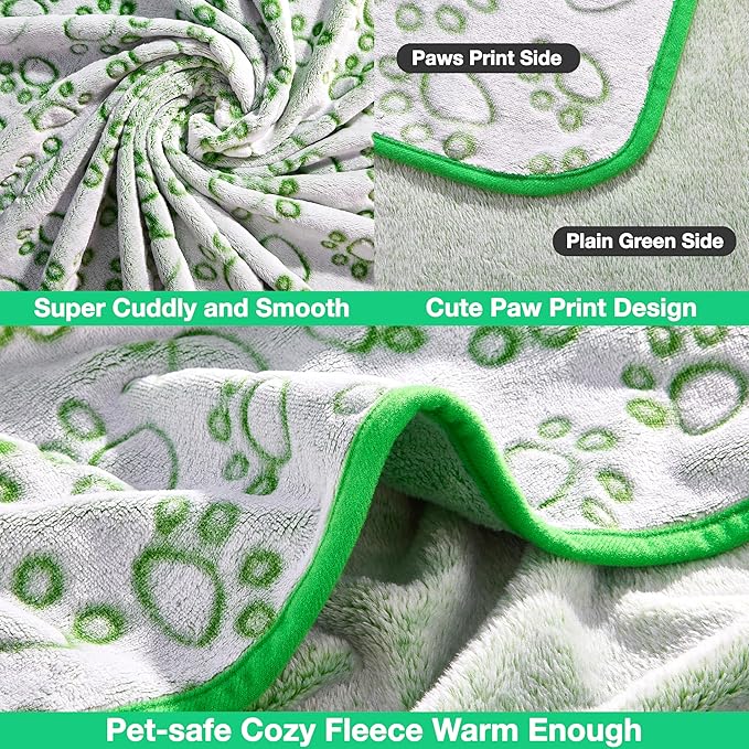 Stuffed Premium Green Soft Dog Blanket, with Flannel Green Cute Paw Print, Puppy Supplies Dog Stuff Essentials, 43 * 66 inches for Large Dogs