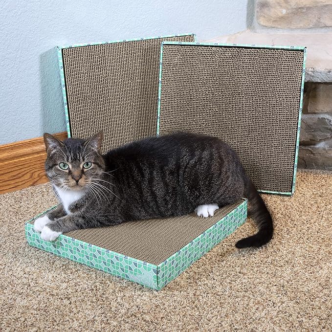Kitty City Cat Scratcher Refill – 3-Pack Durable Corrugated Cardboard Scratch Pads with Catnip – Double-Sided for Longer Use, Cat Claw Maintenance & Furniture Protection - Size: 13.25" x 13.25"