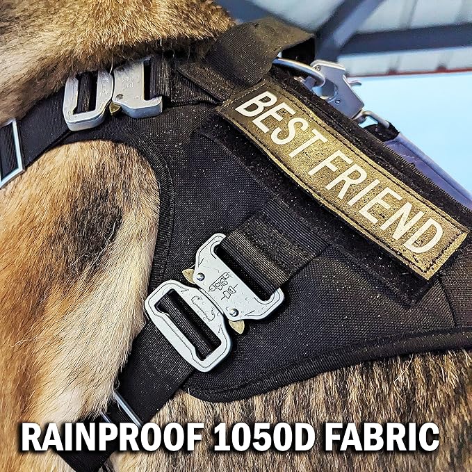 Tactical Dog Harness with 4 Metal Buckles, Waterproof; bite-Proof Military Grade Dog Vest, Stop pulls but Does not Choke Neck, Great with Prevents Escapes, Heavy-Duty Dog Harness for Medium Dogs