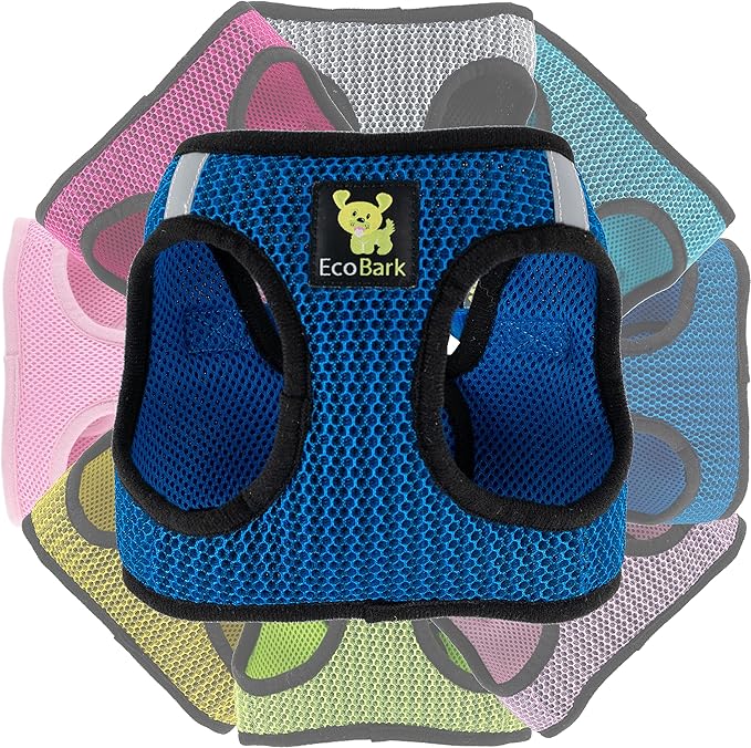 EcoBark Step in Dog Harness - Eco-Friendly Dog Harnesses for Small and Medium Breed Dogs - Reflective and Adjustable Body Halter Vest - Soft Mesh Toy Breed Harness (Bright Blue Sport, XL