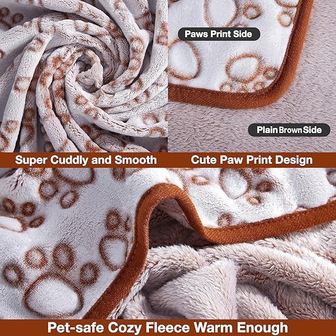 Stuffed Large Brown Premium Soft Dog Blanket, with Flannel Cute Paw Print, 43 * 66 inches, Cat Blanket Maltipoo Puppy Essentials