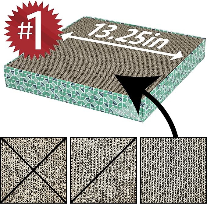 Kitty City Cat Scratcher Refill – 3-Pack Durable Corrugated Cardboard Scratch Pads with Catnip – Double-Sided for Longer Use, Cat Claw Maintenance & Furniture Protection - Size: 13.25" x 13.25"